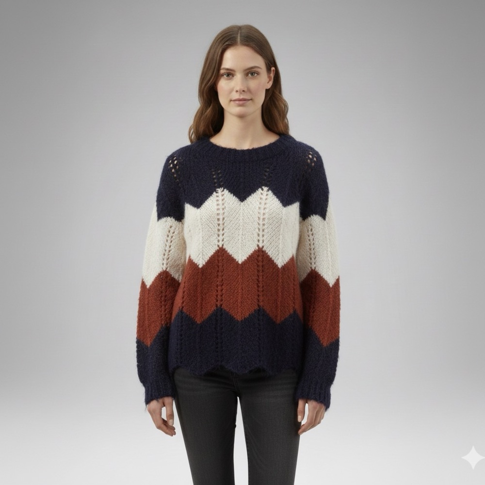 Iperico wool blend Chevron Knit chunky pullover Sweater long sleeves made Italie